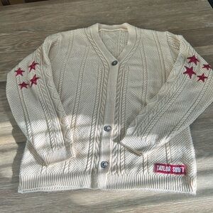 Taylor Swift Beige Cardigan with Red Star Details